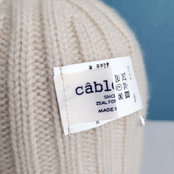 CABLEAMI ~ 100% Cashmere 2x2 Rib Watch Cap - Light Beige NWOT - Picture 5 of 9